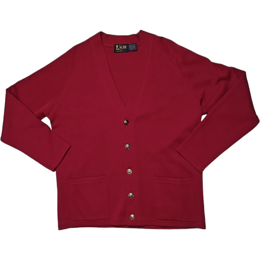 Vintage LeRoy Red Wool Knit Cardigan Men's L Metal Button Front V-Neck